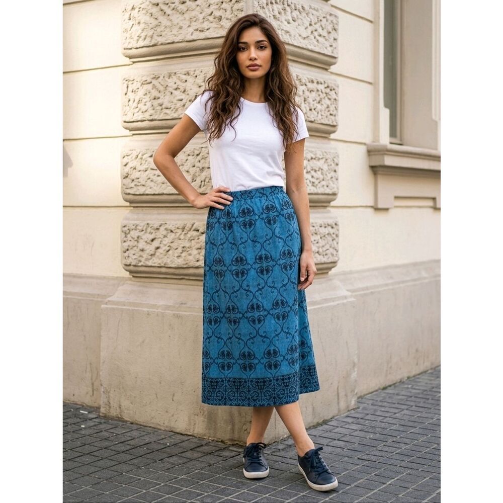 Women's Blue Paisley Maxi Skirt Flowy Chiffon Dressy Work Career Apparel Size 12
